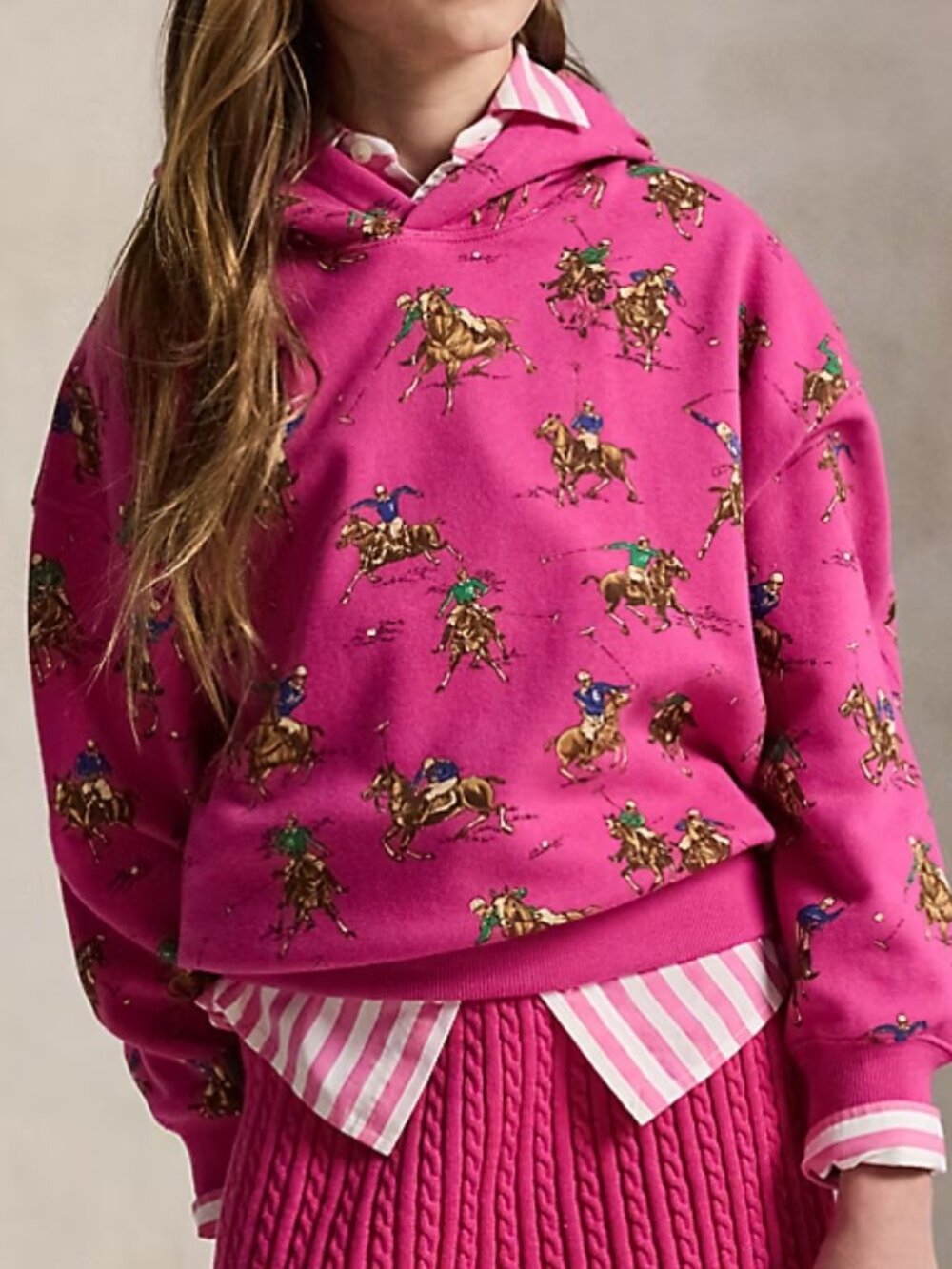 Polo Ralph Lauren Girls' 7-16 Equestrian Printed Long-Sleeve Hoodie NWT
